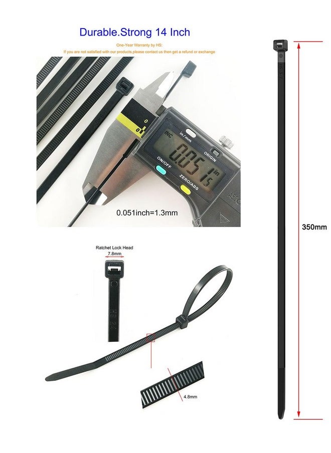 HS HS Plastic Zip Wire Ties Black Nylon Cable Zip Ties for Fencing Travel Outdoor Purpose, Cable Ties 14 Inch 50 LBS UV Resistant 500 Pieces  - Image 2
