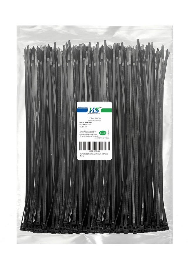 HS HS Plastic Zip Wire Ties Black Nylon Cable Zip Ties for Fencing Travel Outdoor Purpose, Cable Ties 14 Inch 50 LBS UV Resistant 500 Pieces  - Image 1