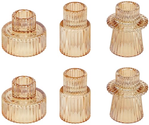 Vixdonos Taper Glass Candlestick Holders Tealight Candle Holders for Table Centerpieces Wedding Decor and Dinner Party 6 Pcs Gold - Image 1