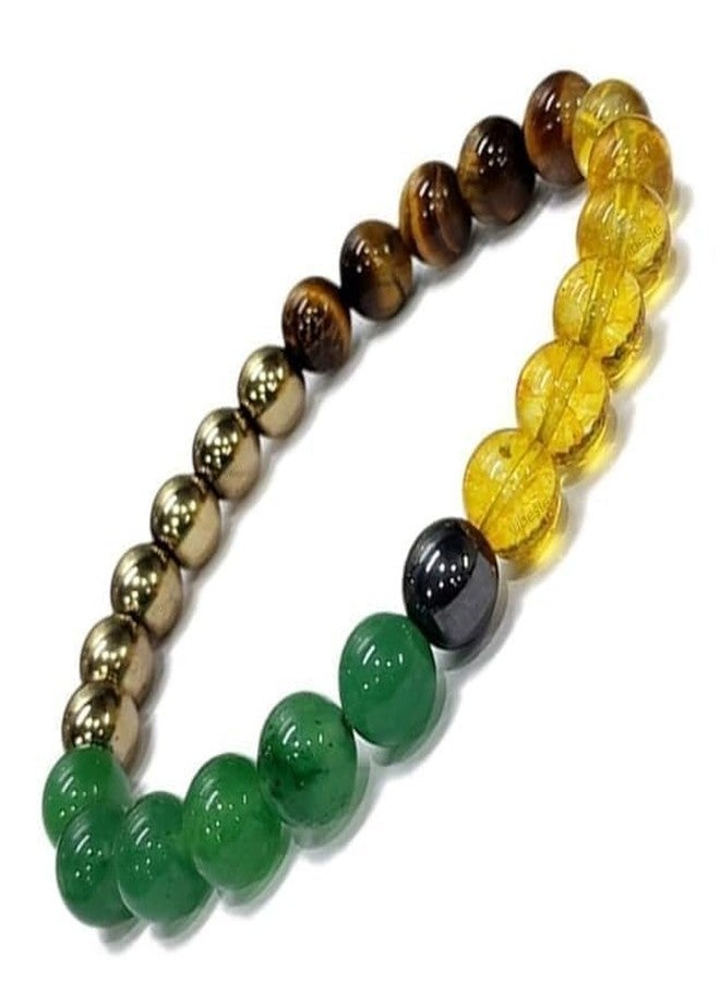 Agatesvibe سوار أغيتسفايب المغناطيسي للمال من الكريستال للرجال والنساء - خرز من أحجار البيريت، والأفينتورين الأخضر، والسترين، وعين النمر، والهيماتيت الكريمة للثروة والحظ والازدهار والنجاح والنمو المالي (عبوة من قطعة واحدة) - Image 2
