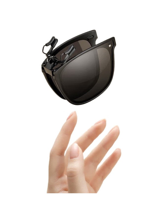 Boshide Sunglasses Clip-On Foldable Sunglasses Clip-On Myopia Clip-On With Flip-Up Polarized Lens For Men And Women - Jazz Black - Image 1