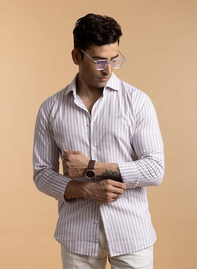 تكلف The Mocha and White Smooth Lyocell Shirt with Soft Richness