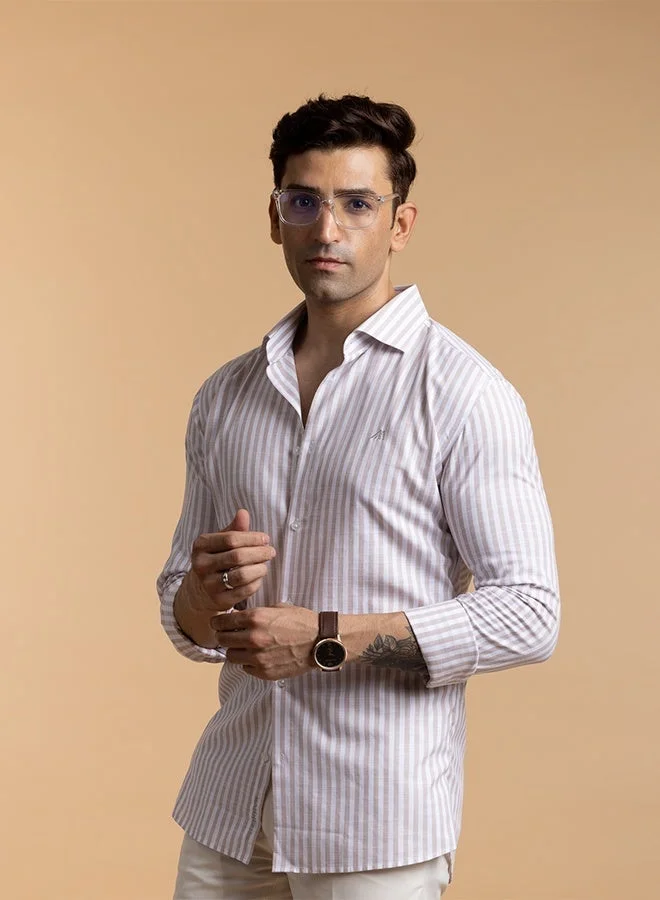 مانرزم The Mocha and White Smooth Lyocell Shirt with Soft Richness