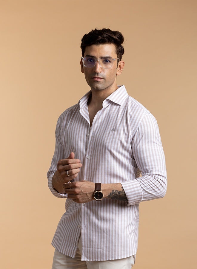 Mannerism The Mocha and White Smooth Lyocell Shirt with Soft Richness - Image 2