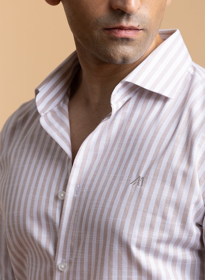Mannerism The Mocha and White Smooth Lyocell Shirt with Soft Richness - Image 3