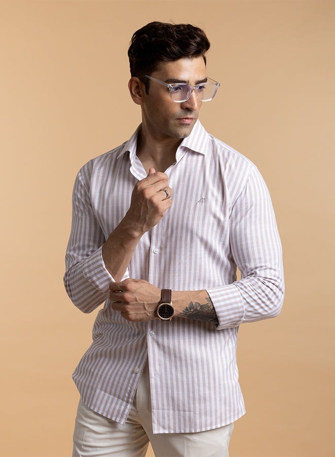 Mannerism The Mocha and White Smooth Lyocell Shirt with Soft Richness - Image 4