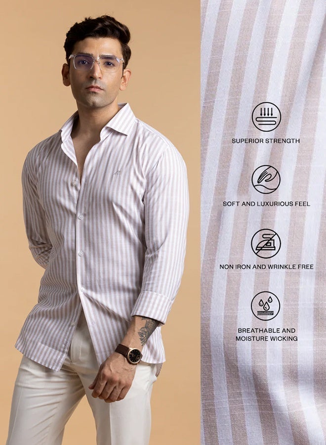 Mannerism The Mocha and White Smooth Lyocell Shirt with Soft Richness - Image 3