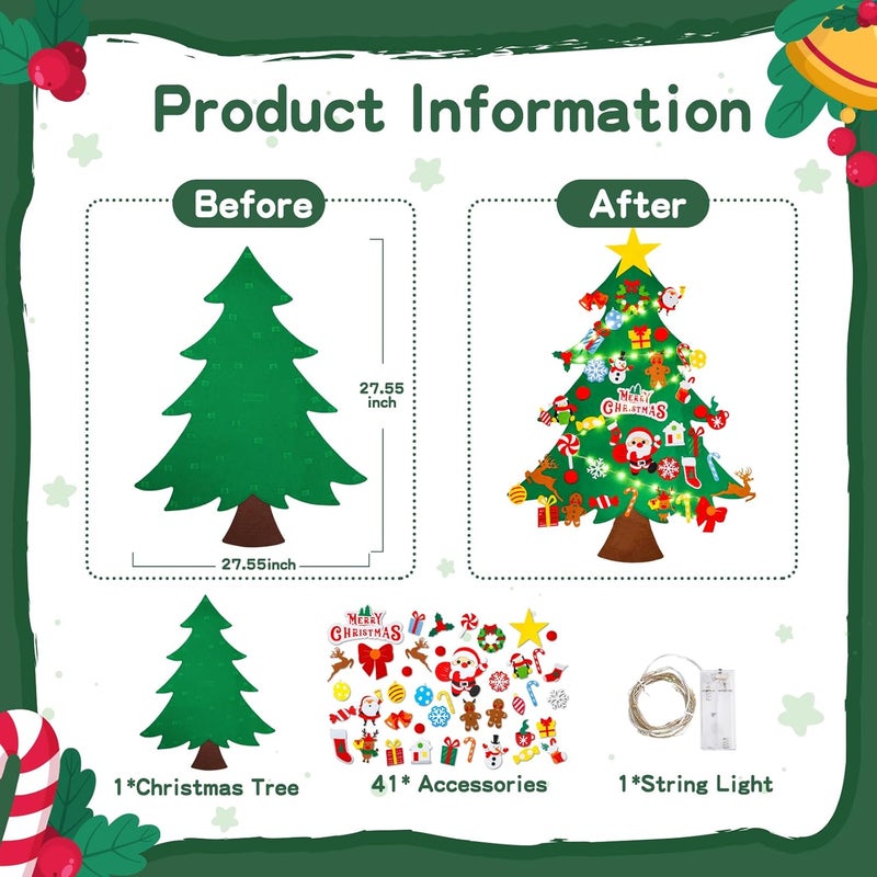 Max Fun DIY Felt Christmas Tree Set 3.2Ft with 41 Ornaments for Kids Toddlers Home Wall Hanging Felt Christmas Craft Kits Xmas Decoration Party Supplies - Image 5