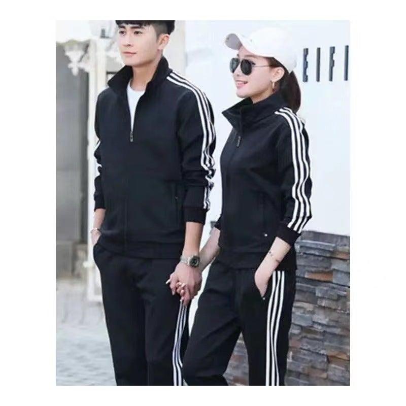Casual Sports suit Mens Spring and Autumn Striped Sweatshirt Clothing Womens Couples Running Mens Sportswear suit Men White - Image 4
