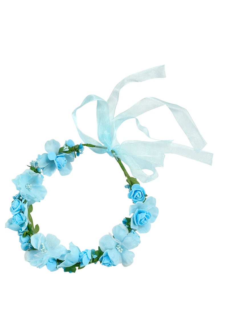 SYOSI Flower Crown Headband, Hair Wreath Floral Crown Headpiece, 2 Pack Party Decoration Headdress Headwear, Wedding Bridal Hair Hoop Leaf Ribbon, Women Girl Festival Wedding Festival Party - Image 2