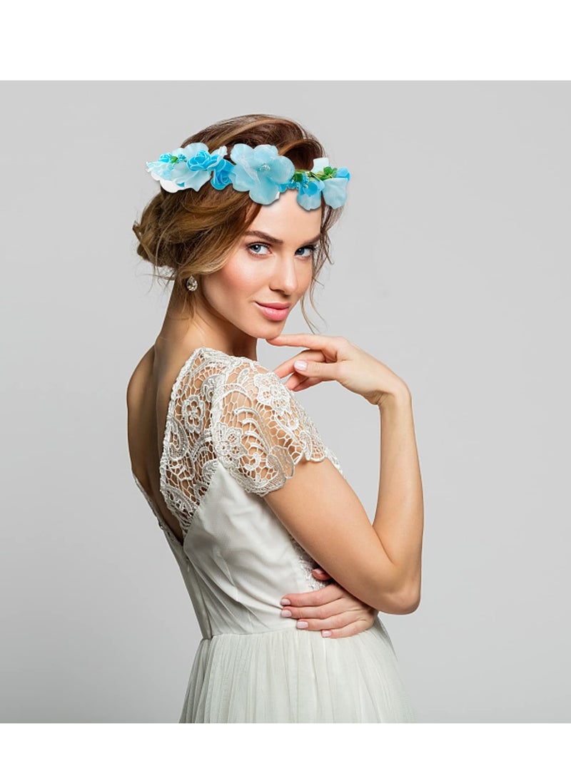 SYOSI Flower Crown Headband, Hair Wreath Floral Crown Headpiece, 2 Pack Party Decoration Headdress Headwear, Wedding Bridal Hair Hoop Leaf Ribbon, Women Girl Festival Wedding Festival Party - Image 4