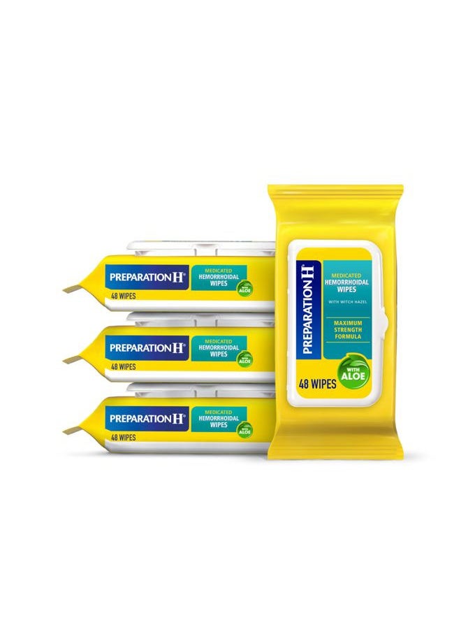 Preparation H Hemorrhoid Flushable Wipes with Witch Hazel for Skin Irritation Relief - 48 Count (Pack of 4)  - Image 1