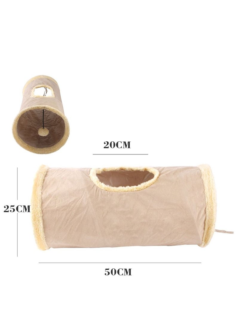 Deo King Collapsible Pet Cat Toy Tunnel With Plush Ball Brown - Image 3