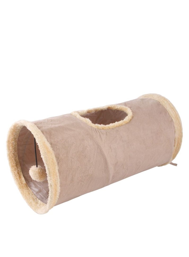 Deo King Collapsible Pet Cat Toy Tunnel With Plush Ball Brown - Image 1