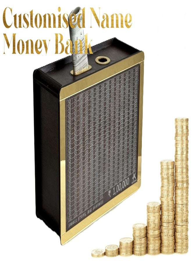 Raystar™ Wooden Customised Money Box for Adult/Kids with Savings Tracker Money Saving Box | Goal-Oriented Money Bank for ₹1,00,000 Saving for Adult & Kids | Smart Piggy Bank for Home Savings (Golden) - Image 2