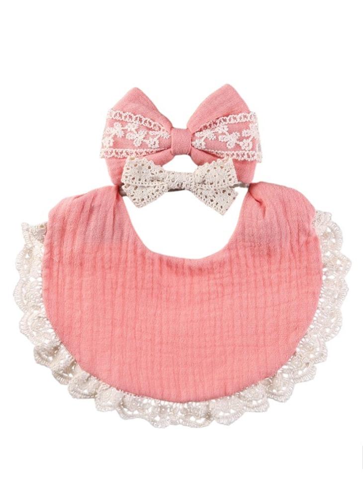 Bambimici Bambimici -Camila Ribbons Headband & Baby Bib Set - Blush Pink  - Image 1