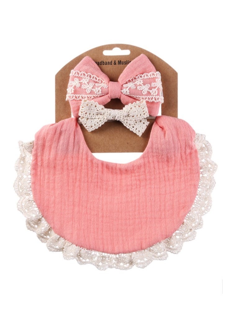 Bambimici Bambimici -Camila Ribbons Headband & Baby Bib Set - Blush Pink  - Image 2
