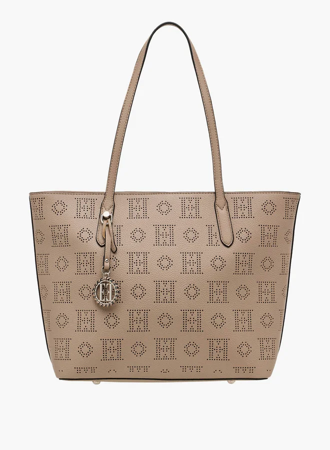 ELLE Laser Cut Tote Bag with Double Handle and Zip Closure