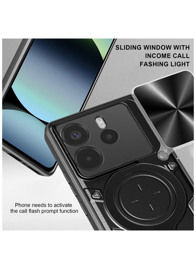 Generic - Case Cover Shockproof CD Protective Case with Camera Protection and Metal Ring Compatible with Redmi Note 14 4G (Black) - Image 1
