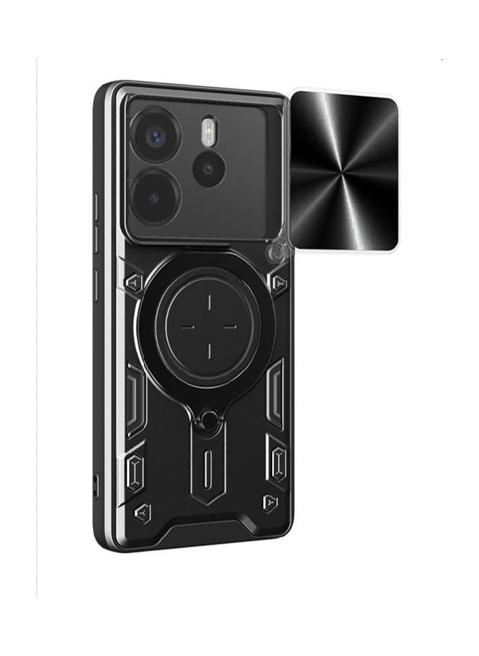Generic - Case Cover Shockproof CD Protective Case with Camera Protection and Metal Ring Compatible with Redmi Note 14 4G (Black) - Image 1