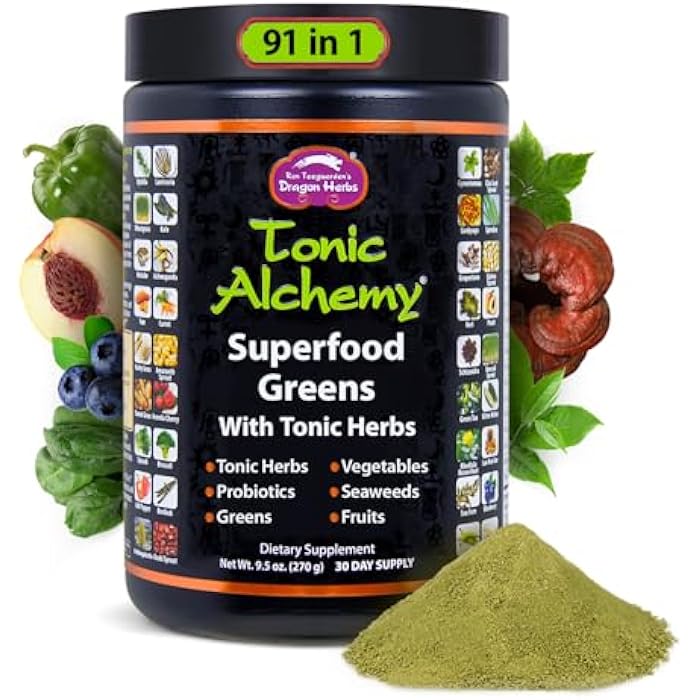 Dragon Herbs مسحوق الأعشاب السحرية من دراجون هيربس مع 91 مكون: أعشاب مقوية، أشواغاندا، فطر، بروبيوتيك، خضروات فائقة، أعشاب بحرية، فواكه، خضروات، سبيرولينا - 30 حصة - Image 1
