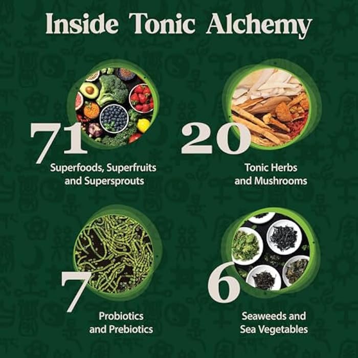 Dragon Herbs مسحوق الأعشاب السحرية من دراجون هيربس مع 91 مكون: أعشاب مقوية، أشواغاندا، فطر، بروبيوتيك، خضروات فائقة، أعشاب بحرية، فواكه، خضروات، سبيرولينا - 30 حصة - Image 4