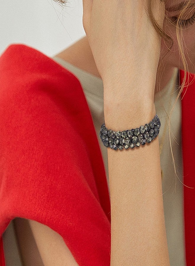 Flyonce Bridal Bracelet for Wedding, Sparkly Crystal Rhinestone Stretch Bracelets for Women Grey - Image 3