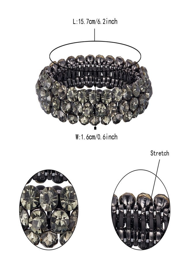 Flyonce Bridal Bracelet for Wedding, Sparkly Crystal Rhinestone Stretch Bracelets for Women Grey - Image 5