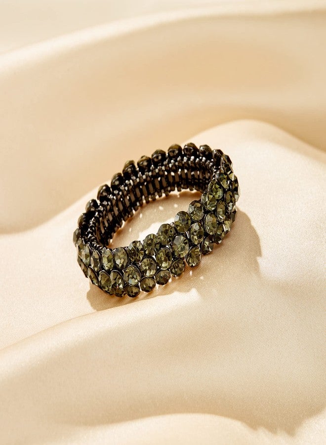 Flyonce Bridal Bracelet for Wedding, Sparkly Crystal Rhinestone Stretch Bracelets for Women Grey - Image 4