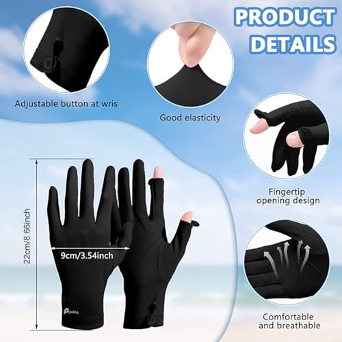 PALAY® Sun Protection Gloves for Women, Non-Slip Touch Screen Sun Gloves, Breathable Silk Cooling Gloves, Outdoor Full Finger Gloves for Cycling Driving Fishing - Black, Snap Button Closure - Image 2