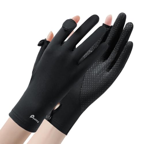PALAY® Sun Protection Gloves for Women, Non-Slip Touch Screen Sun Gloves, Breathable Silk Cooling Gloves, Outdoor Full Finger Gloves for Cycling Driving Fishing - Black, Snap Button Closure - Image 1