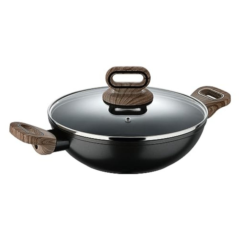 ULTIMATE TX ألومنيوم مزورة KADAI + غطاء 24 سم للطهي، رمادي، قاعدة حثية بتقنية HEATDOT - Image 1