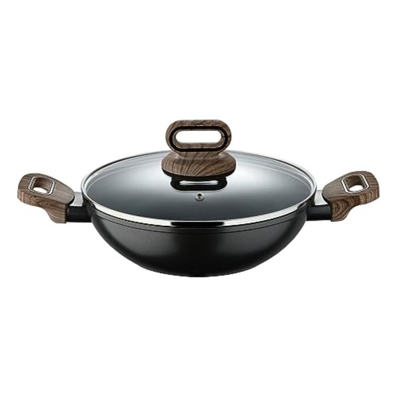 ULTIMATE TX ألومنيوم مزورة KADAI + غطاء 24 سم للطهي، رمادي، قاعدة حثية بتقنية HEATDOT - Image 2