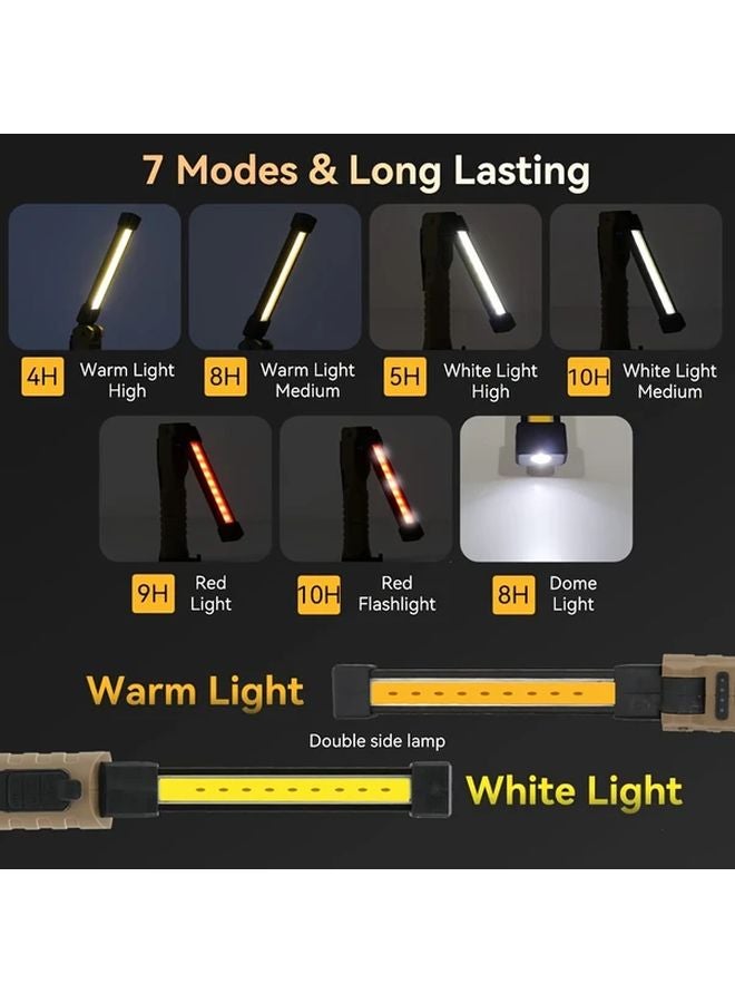 Black Portable LED Flashlight USB Rechargeable Foldable COB Work Light Magnet Hook 7 Modes - Image 4