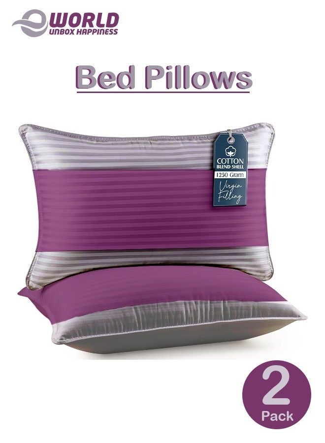 Eworld Pack of 2 Down Alternative Bed Pillows, 1250g Fill, Cotton Blend Cover, Hotel Quality, 50x75cm, Purple-Grey - Image 4