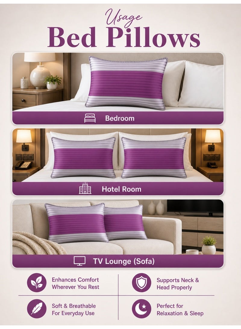 Eworld Pack of 2 Down Alternative Bed Pillows, 1250g Fill, Cotton Blend Cover, Hotel Quality, 50x75cm, Purple-Grey - Image 3