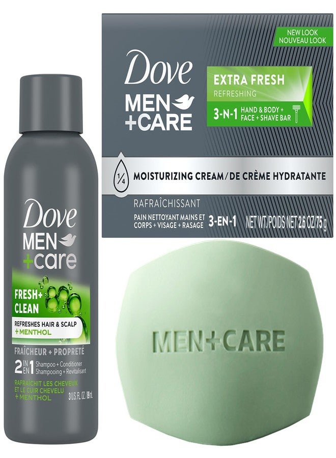 Dove Men+Care Bar Soap and Travel Shampoo Set - Extra Fresh 3-in-1 Cleansing Bar & Fresh + Clean 2-in-1 Shampoo and Conditioner (2 Piece Set) - Image 1
