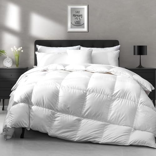 APSMILE All Season Down Feather Fibers Comforter King Size  UltraSoft Extra Fluffy Hotel Collection Duvet Insert Fluffy Medium Warm Quilt Comforter with Corner Tabs106x90 White