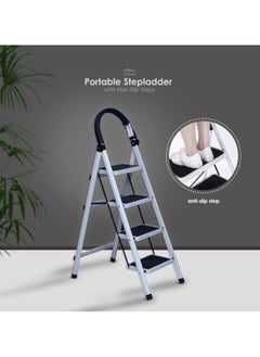 AIWANTO 4 Steps Foldable Aluminum Ladder With Non-slip Steps Multi Purpose Portable Folding Household Ladder  - Image 4