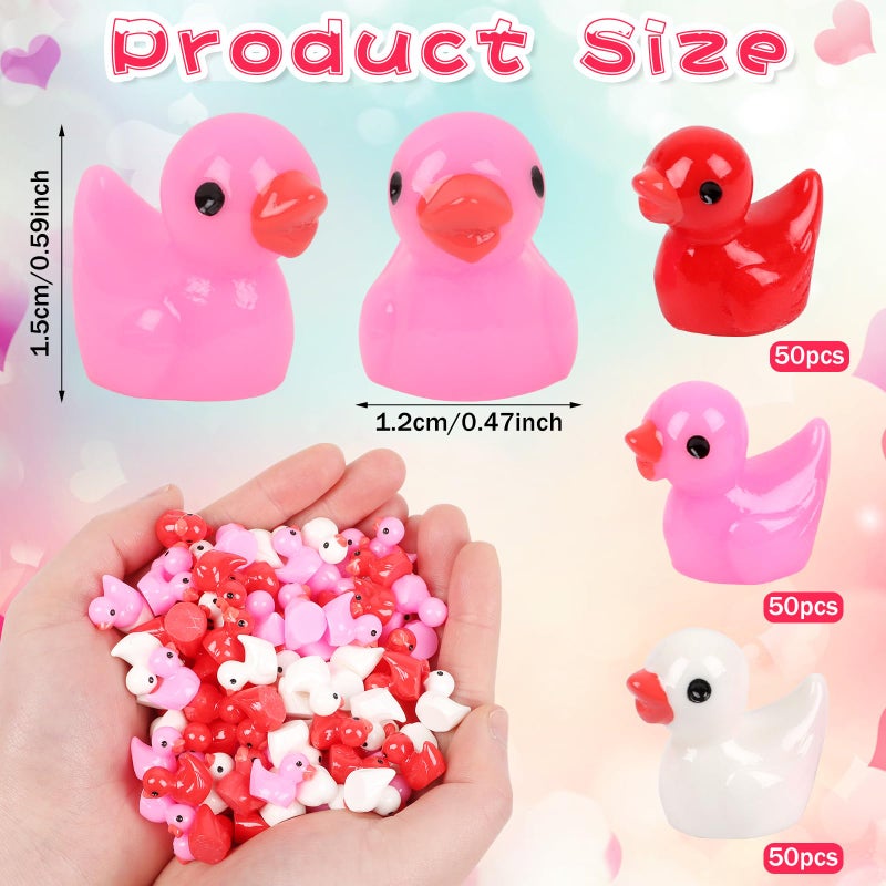 LOAVER 150 Pcs Valentines Day Mini Resin Ducks,Miniature Tiny Duck to Hide Figures for Valentine's Day Party Micro Garden Landscape Craft Decorations - Image 2