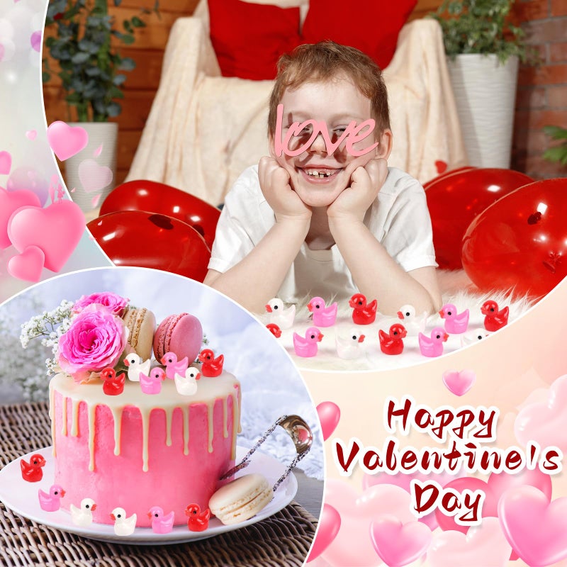 LOAVER 150 Pcs Valentines Day Mini Resin Ducks,Miniature Tiny Duck to Hide Figures for Valentine's Day Party Micro Garden Landscape Craft Decorations - Image 5