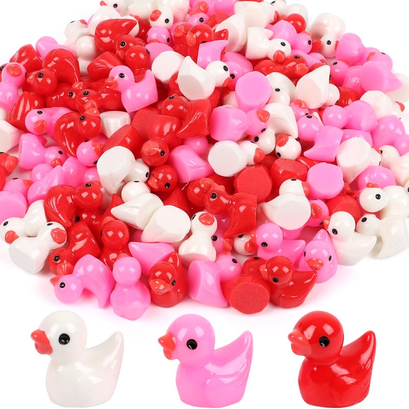 LOAVER 150 Pcs Valentines Day Mini Resin Ducks,Miniature Tiny Duck to Hide Figures for Valentine's Day Party Micro Garden Landscape Craft Decorations - Image 1
