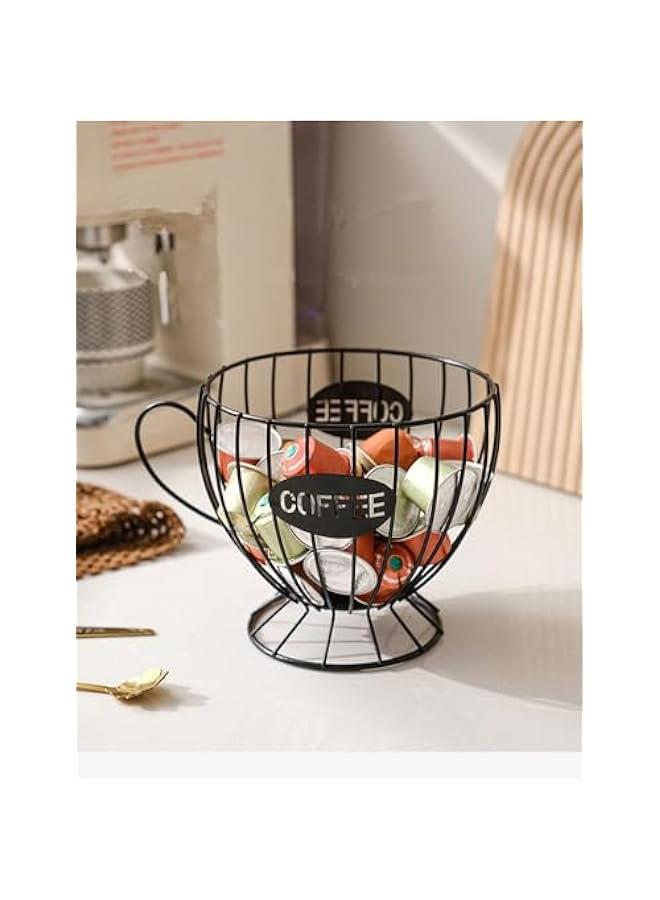 HOOKOR Coffee Pod Holders for Counter，K Cup Holders for Counter，Coffee Pods Storage Organizer，Large Capacity Black Wire K Cup Storage- Modern Coffee Basket Decor for Kitchen Countertop - Image 3