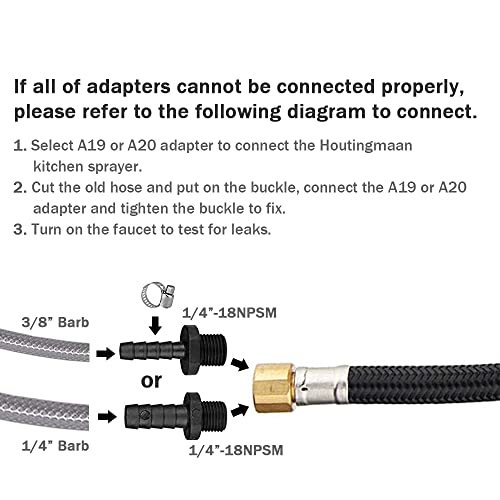 Houtingmaan Kitchen Sink Sprayer Replacement, Side Sprayer, Kitchen Sink Faucet Sprayer Hose,Sprayer Head Replacement,Sink Spray head,17 ADAPTERS,Sink Sprayer Brushed Nickel - Image 3