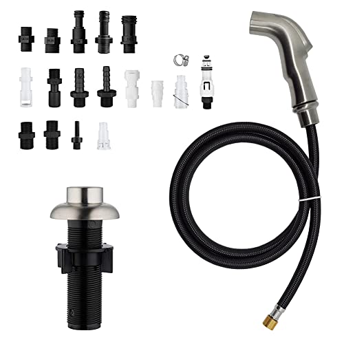 Houtingmaan Kitchen Sink Sprayer Replacement, Side Sprayer, Kitchen Sink Faucet Sprayer Hose,Sprayer Head Replacement,Sink Spray head,17 ADAPTERS,Sink Sprayer Brushed Nickel - Image 1
