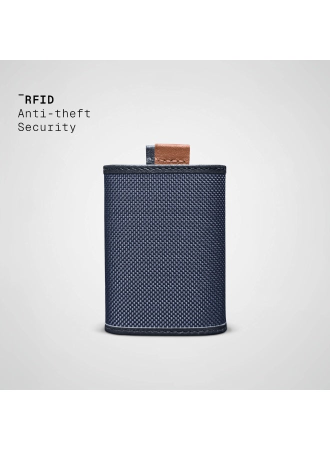 The Frenchie Co. Speed Wallet Mini | Ultra Slim Front Pocket Wallet for Men & Women | RFID Blocking Quick-Access Card Holder with Pull Tab | Ballistic Nylon with Full-Grain Italian Leather Minimalist Design | Holds up to 14 Cards & Cash (Blue) - Image 4
