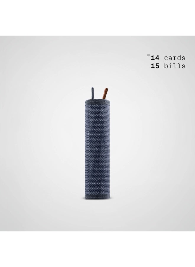 The Frenchie Co. Speed Wallet Mini | Ultra Slim Front Pocket Wallet for Men & Women | RFID Blocking Quick-Access Card Holder with Pull Tab | Ballistic Nylon with Full-Grain Italian Leather Minimalist Design | Holds up to 14 Cards & Cash (Blue) - Image 3