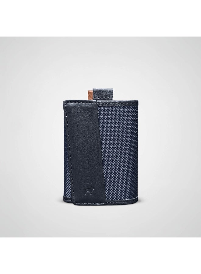 The Frenchie Co. Speed Wallet Mini | Ultra Slim Front Pocket Wallet for Men & Women | RFID Blocking Quick-Access Card Holder with Pull Tab | Ballistic Nylon with Full-Grain Italian Leather Minimalist Design | Holds up to 14 Cards & Cash (Blue) - Image 2