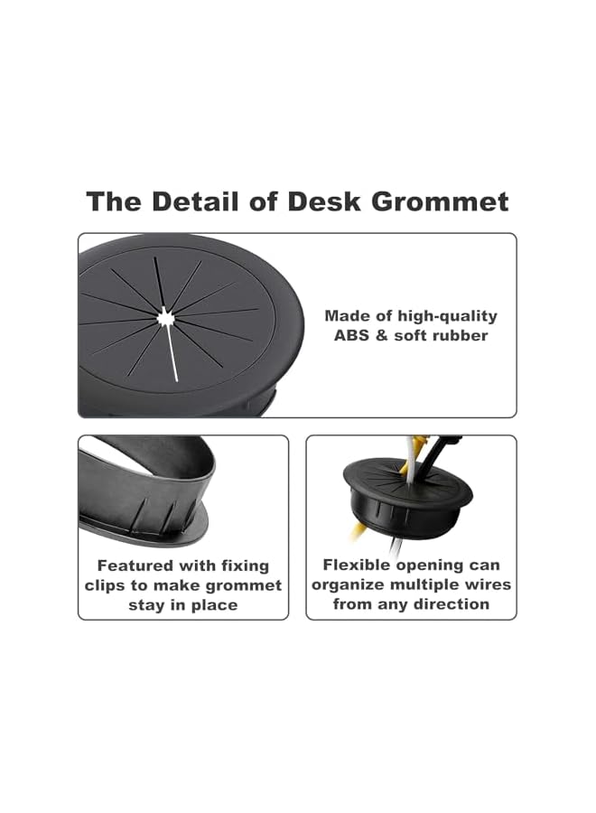 PROMASS 2 Pack 2 Inch Flexible Desk Grommet, Cable Management Hole Cover for Home & Office, Black - Image 4