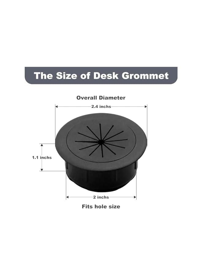 PROMASS 2 Pack 2 Inch Flexible Desk Grommet, Cable Management Hole Cover for Home & Office, Black - Image 2
